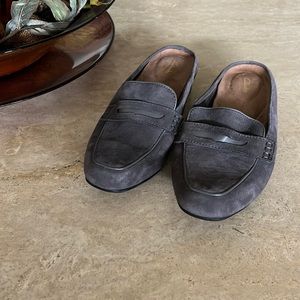 Clarks Gray Suede Mules